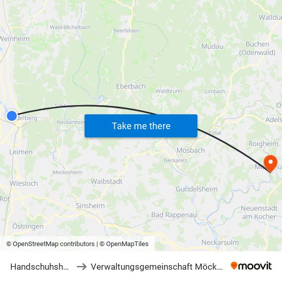 Handschuhsheim to Verwaltungsgemeinschaft Möckmühl map