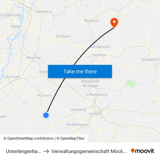 Unterlengenhardt to Verwaltungsgemeinschaft Möckmühl map