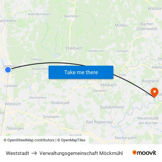 Weststadt to Verwaltungsgemeinschaft Möckmühl map