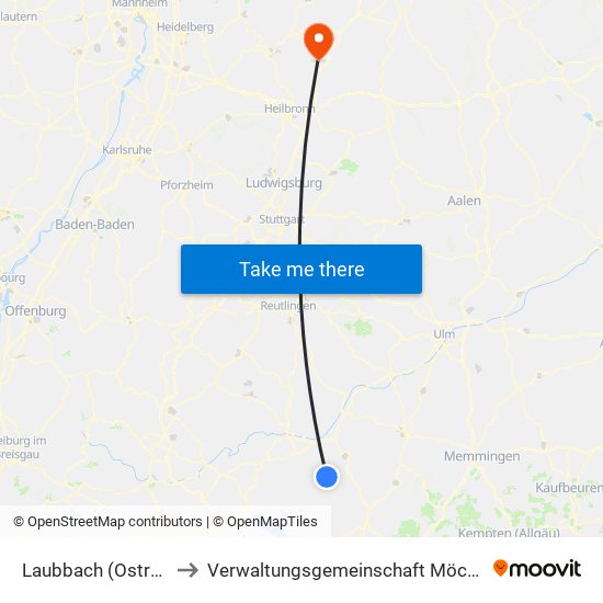 Laubbach (Ostrach) to Verwaltungsgemeinschaft Möckmühl map