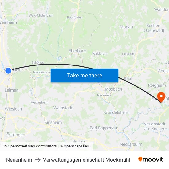 Neuenheim to Verwaltungsgemeinschaft Möckmühl map