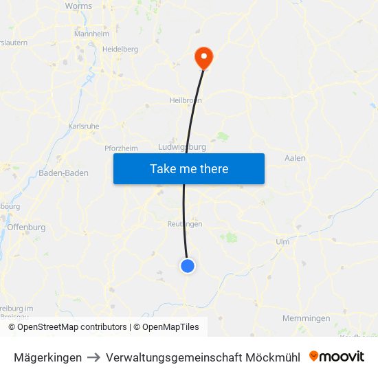 Mägerkingen to Verwaltungsgemeinschaft Möckmühl map