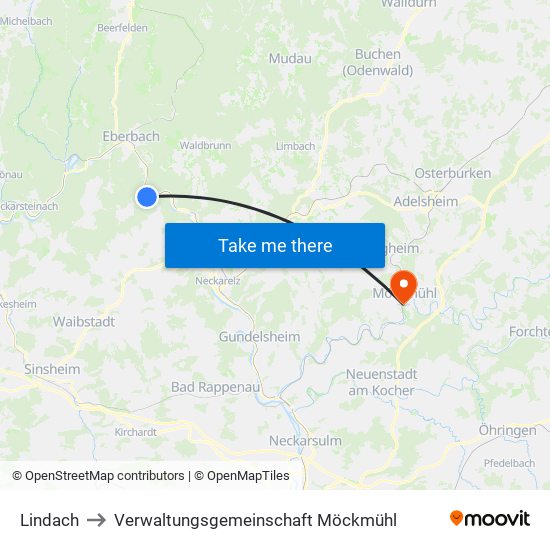 Lindach to Verwaltungsgemeinschaft Möckmühl map
