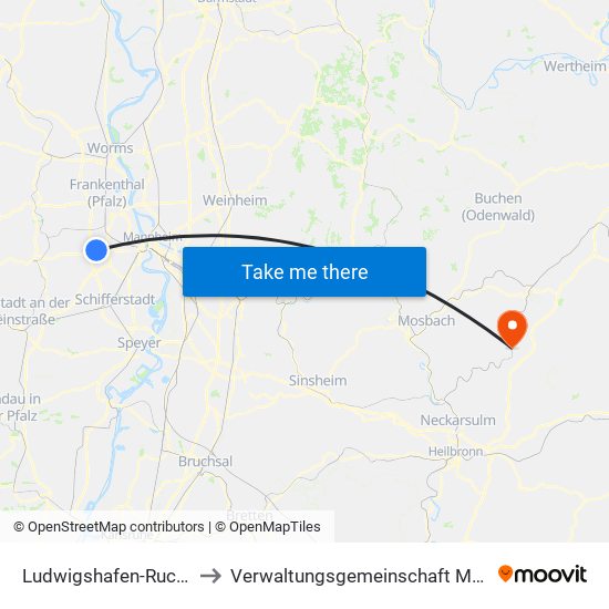 Ludwigshafen-Ruchheim to Verwaltungsgemeinschaft Möckmühl map