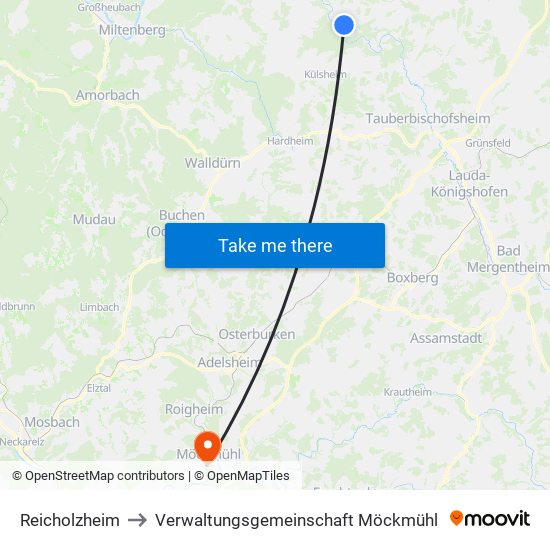 Reicholzheim to Verwaltungsgemeinschaft Möckmühl map