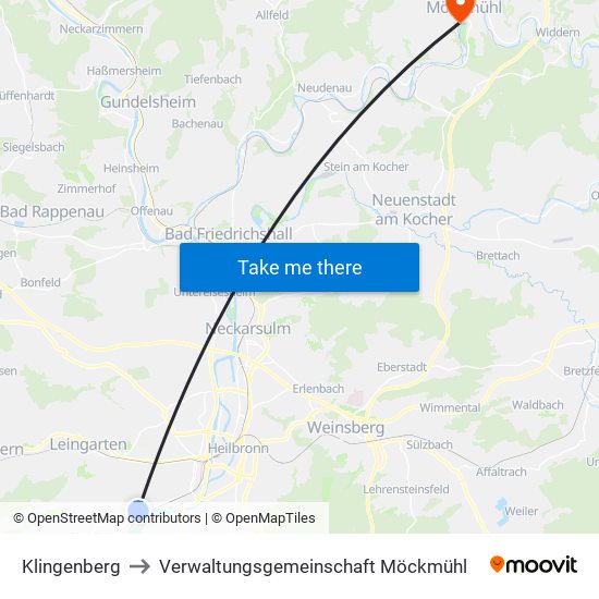 Klingenberg to Verwaltungsgemeinschaft Möckmühl map