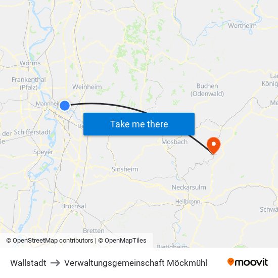 Wallstadt to Verwaltungsgemeinschaft Möckmühl map