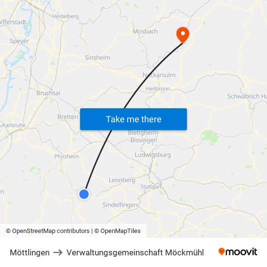 Möttlingen to Verwaltungsgemeinschaft Möckmühl map