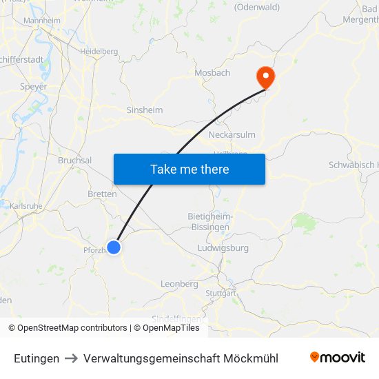 Eutingen to Verwaltungsgemeinschaft Möckmühl map