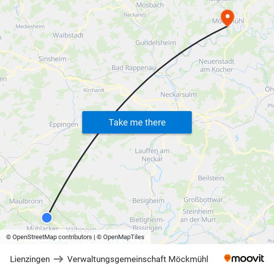 Lienzingen to Verwaltungsgemeinschaft Möckmühl map