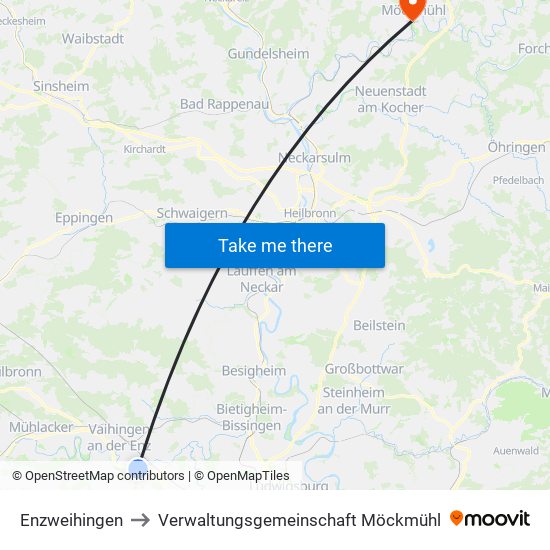 Enzweihingen to Verwaltungsgemeinschaft Möckmühl map