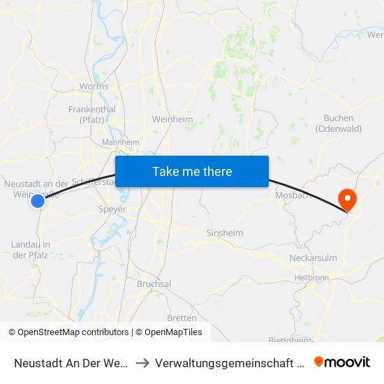 Neustadt An Der Weinstraße to Verwaltungsgemeinschaft Möckmühl map