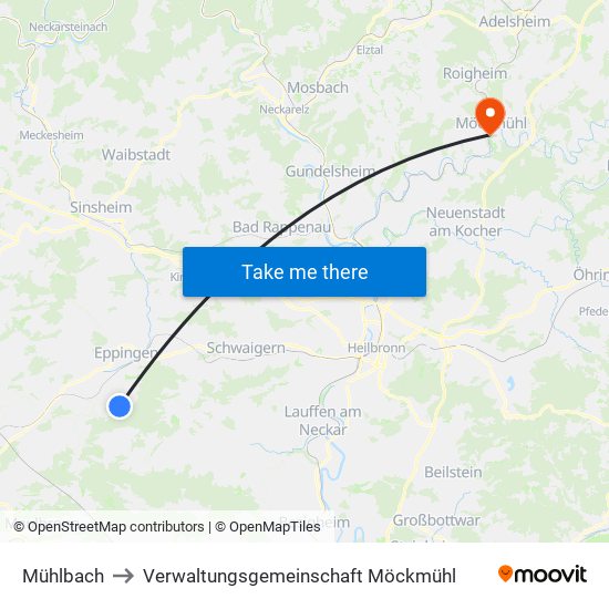 Mühlbach to Verwaltungsgemeinschaft Möckmühl map