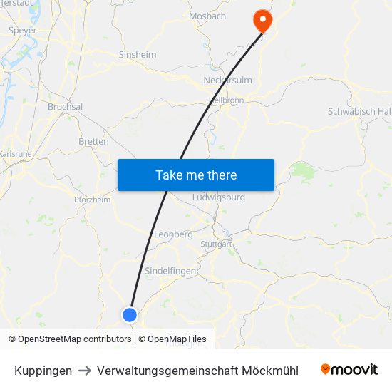 Kuppingen to Verwaltungsgemeinschaft Möckmühl map