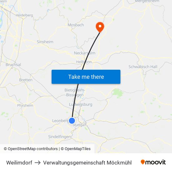 Weilimdorf to Verwaltungsgemeinschaft Möckmühl map