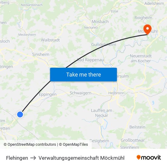 Flehingen to Verwaltungsgemeinschaft Möckmühl map