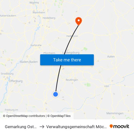 Gemarkung Ostdorf to Verwaltungsgemeinschaft Möckmühl map