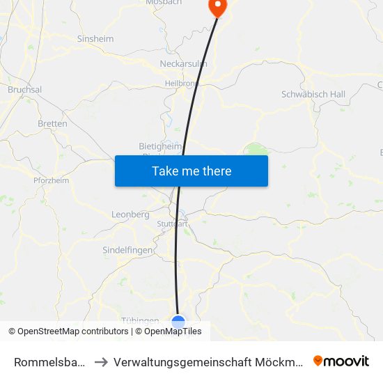 Rommelsbach to Verwaltungsgemeinschaft Möckmühl map