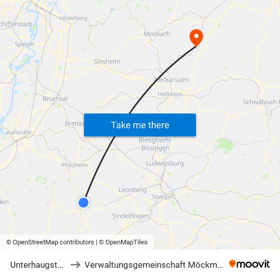 Unterhaugstett to Verwaltungsgemeinschaft Möckmühl map