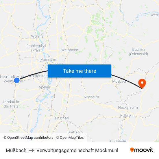 Mußbach to Verwaltungsgemeinschaft Möckmühl map