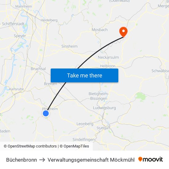 Büchenbronn to Verwaltungsgemeinschaft Möckmühl map