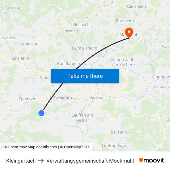 Kleingartach to Verwaltungsgemeinschaft Möckmühl map