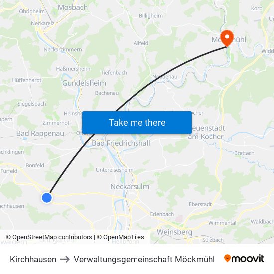 Kirchhausen to Verwaltungsgemeinschaft Möckmühl map