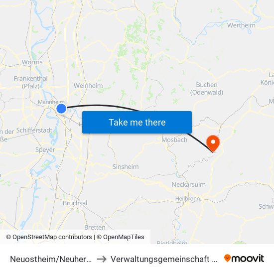 Neuostheim/Neuhermsheim to Verwaltungsgemeinschaft Möckmühl map