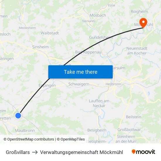 Großvillars to Verwaltungsgemeinschaft Möckmühl map