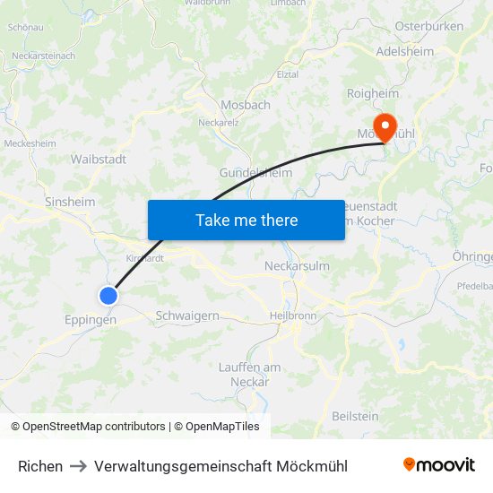 Richen to Verwaltungsgemeinschaft Möckmühl map