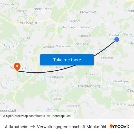 Altkrautheim to Verwaltungsgemeinschaft Möckmühl map