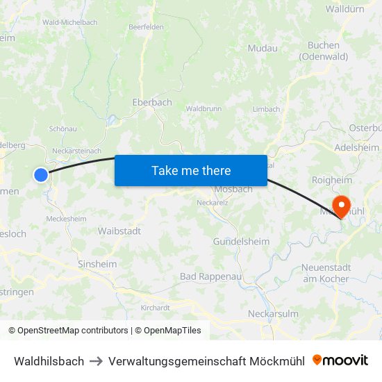 Waldhilsbach to Verwaltungsgemeinschaft Möckmühl map