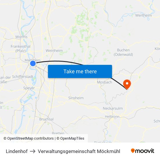 Lindenhof to Verwaltungsgemeinschaft Möckmühl map