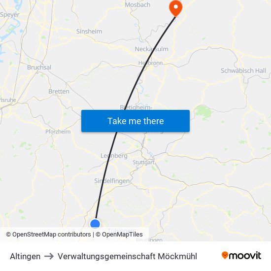 Altingen to Verwaltungsgemeinschaft Möckmühl map