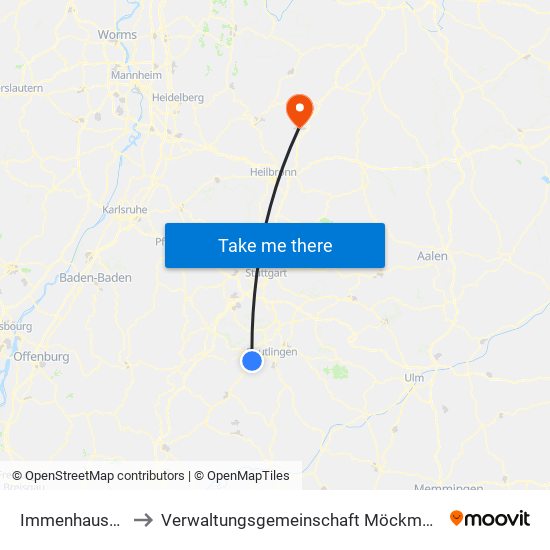 Immenhausen to Verwaltungsgemeinschaft Möckmühl map