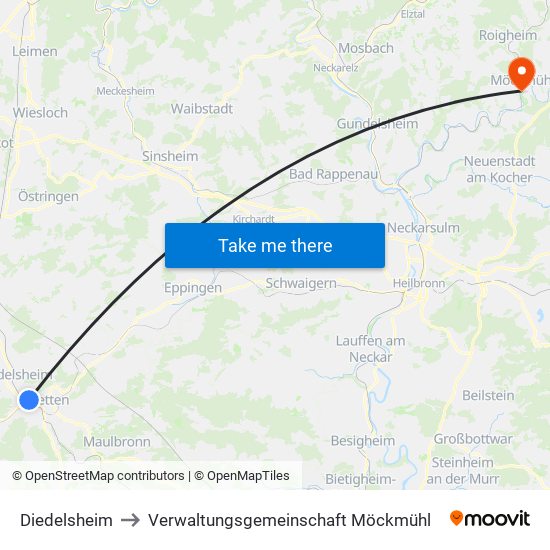 Diedelsheim to Verwaltungsgemeinschaft Möckmühl map