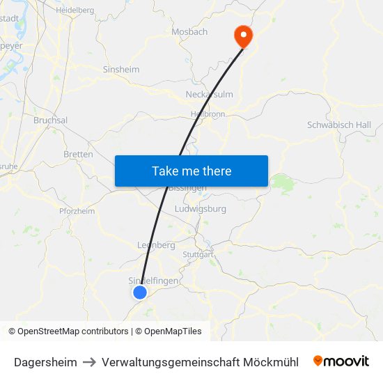 Dagersheim to Verwaltungsgemeinschaft Möckmühl map