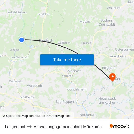 Langenthal to Verwaltungsgemeinschaft Möckmühl map