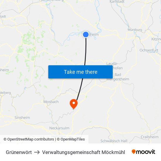 Grünenwört to Verwaltungsgemeinschaft Möckmühl map