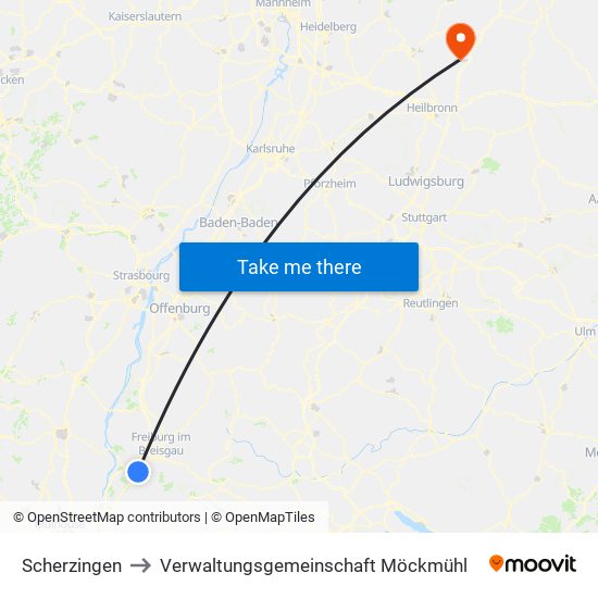 Scherzingen to Verwaltungsgemeinschaft Möckmühl map