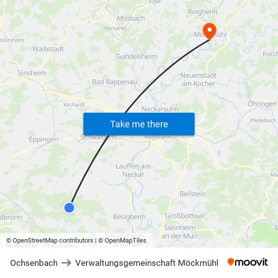 Ochsenbach to Verwaltungsgemeinschaft Möckmühl map