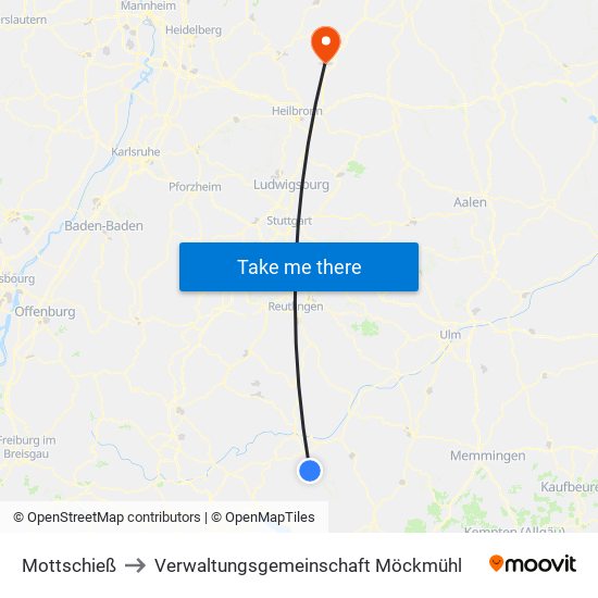 Mottschieß to Verwaltungsgemeinschaft Möckmühl map