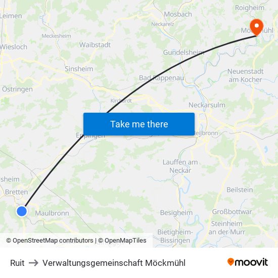 Ruit to Verwaltungsgemeinschaft Möckmühl map