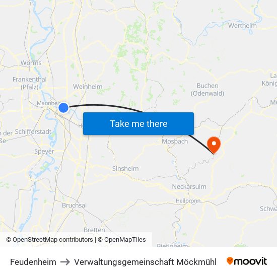 Feudenheim to Verwaltungsgemeinschaft Möckmühl map