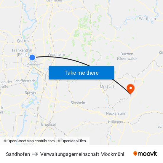 Sandhofen to Verwaltungsgemeinschaft Möckmühl map