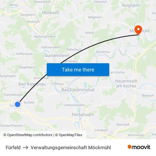 Fürfeld to Verwaltungsgemeinschaft Möckmühl map