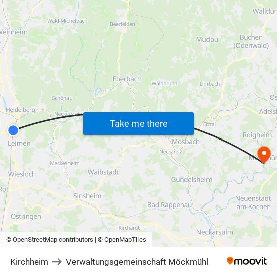 Kirchheim to Verwaltungsgemeinschaft Möckmühl map