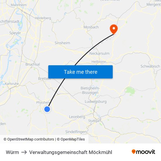 Würm to Verwaltungsgemeinschaft Möckmühl map