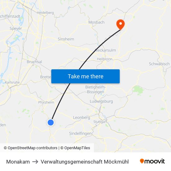 Monakam to Verwaltungsgemeinschaft Möckmühl map