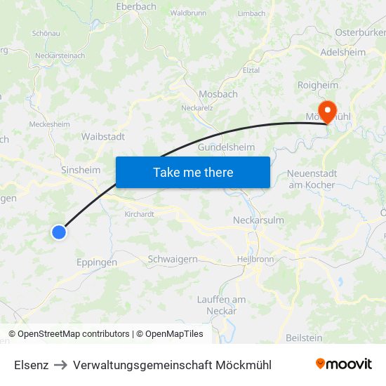 Elsenz to Verwaltungsgemeinschaft Möckmühl map
